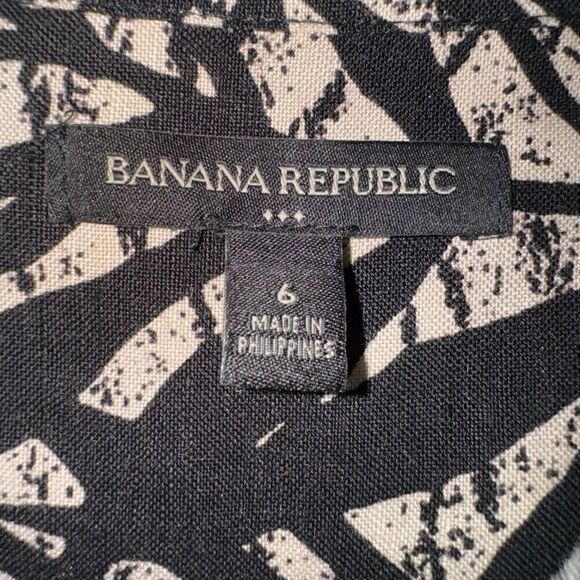 BANANA REPUBLIC BLACK & TAN PALM LEAF PRINT LINEN  VISCOSE SHIRT DRESS SZ 6 - Picture 5 of 12